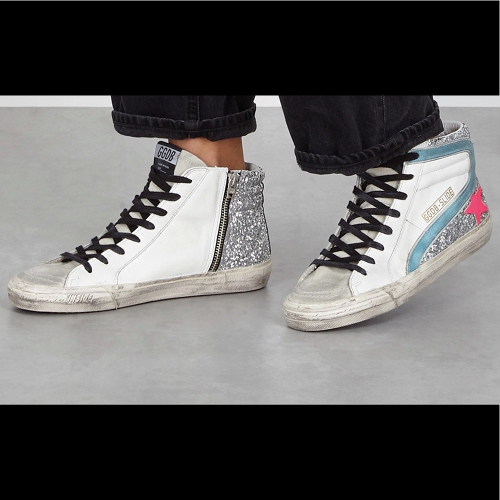 Golden Goose Slide Sneaker White/Glitter/Pink NIB - Picture 2 of 10